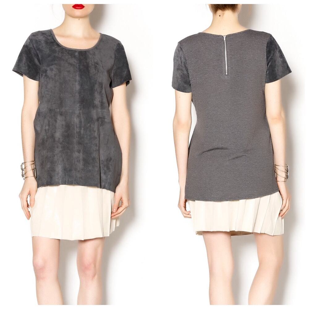 Ecru Grey Suede Short Sleeve Top